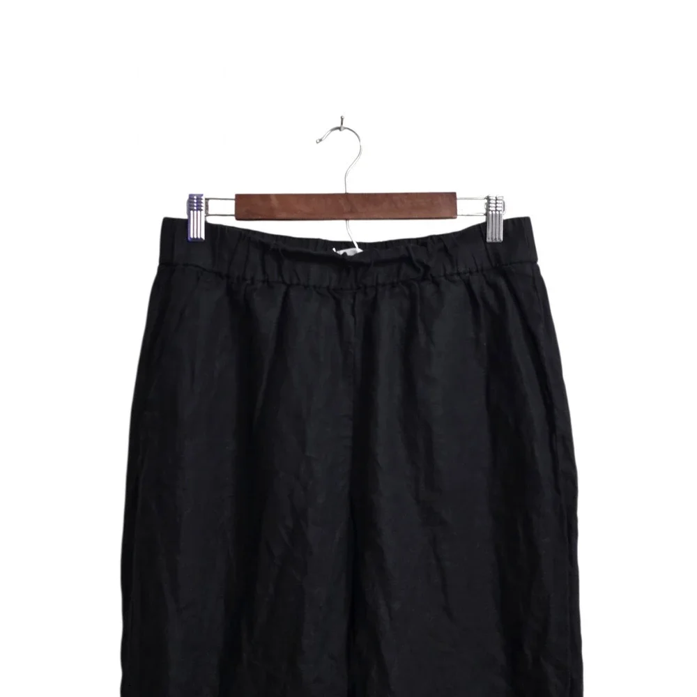 Everlane The Linen Easy High Rise Wide Leg Ankle Pant In Black Sz L
